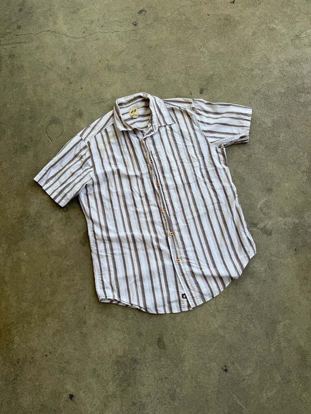 Vintage Y2K Anchor Blue Striped Short Sleeve Button Down Shirt Size L